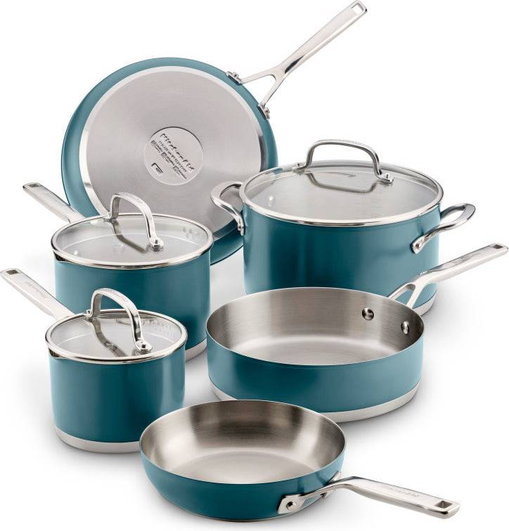 KitchenAid Color Finished Stainless Steel Cookware Set 3 Ply Cookware Set with lid