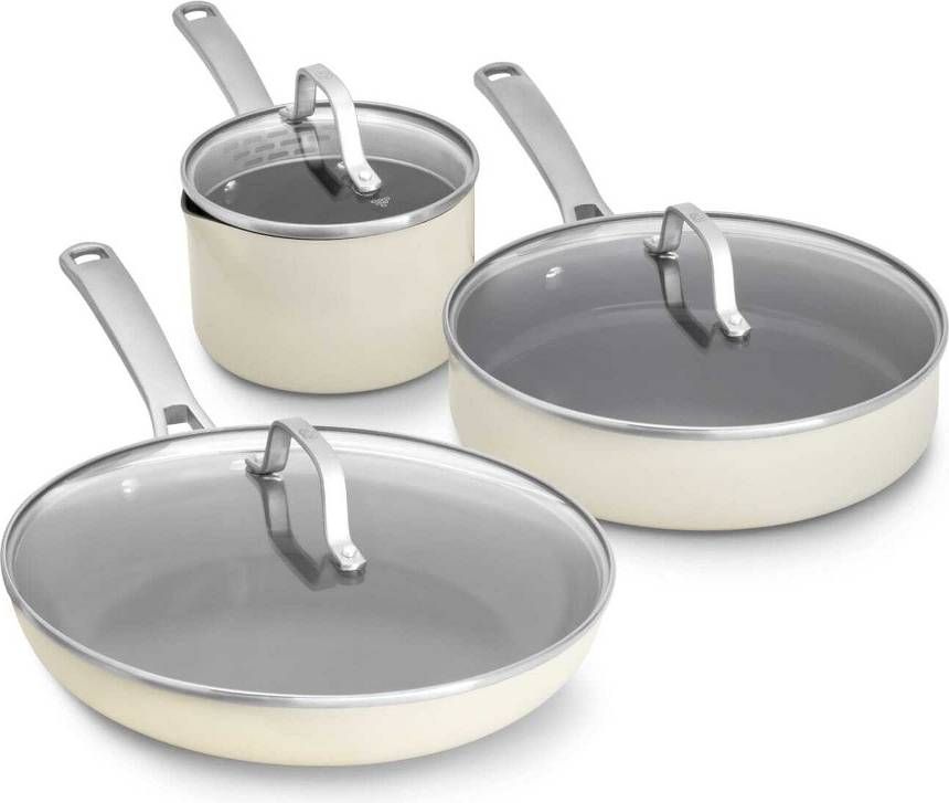 Calphalon pots and pans set Calphalon Ceramic 6pc Cookware Set Flour Cookware Set with lid