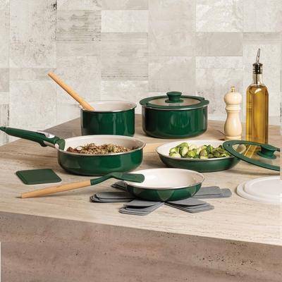 Green pots and pans set Gotham Steel Induction Cookware Set 18 Piece Cookware Set 18 Parts