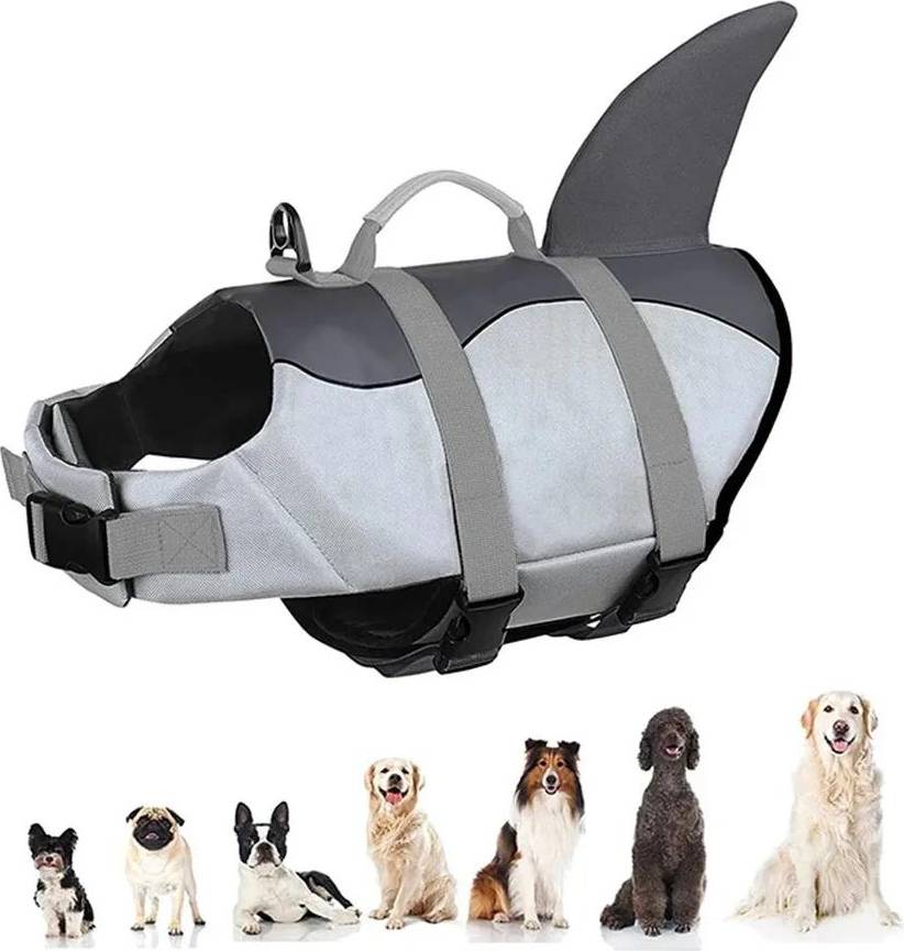 Yiran Shark Dog Life Jacket with Rescue Handle Ripstop Swimsuit
