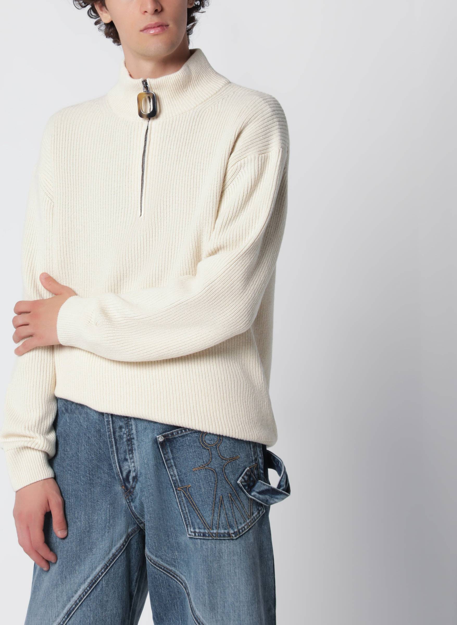 JW Anderson Ribbed-Knit Wool Sweater - White