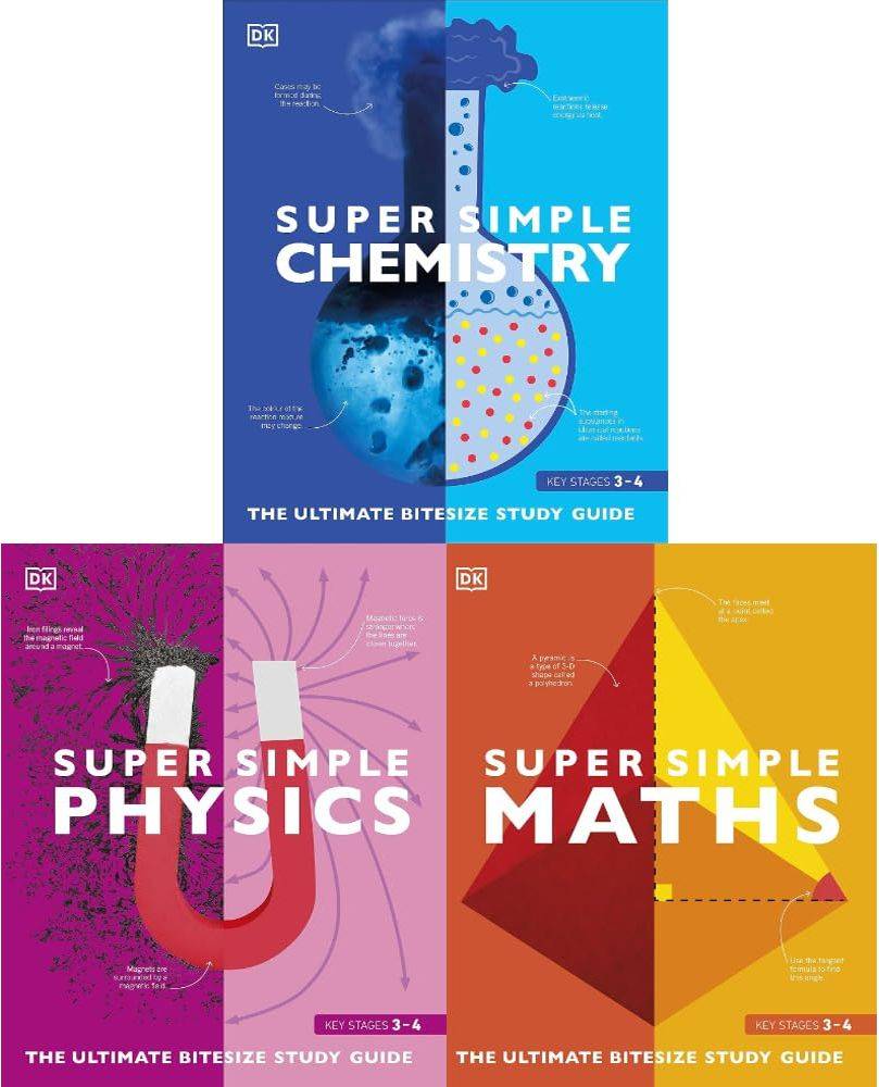 DK Super Simple Study Guide 3 Books Collection Set Maths Chemistry Physics