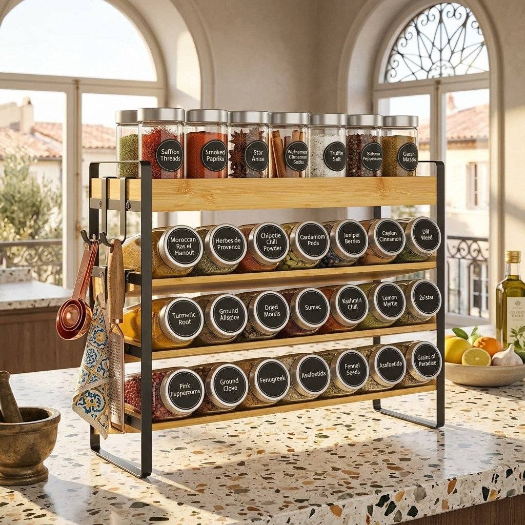 Belfry Kitchen 4-Tier Bamboo Spice Rack Organizer