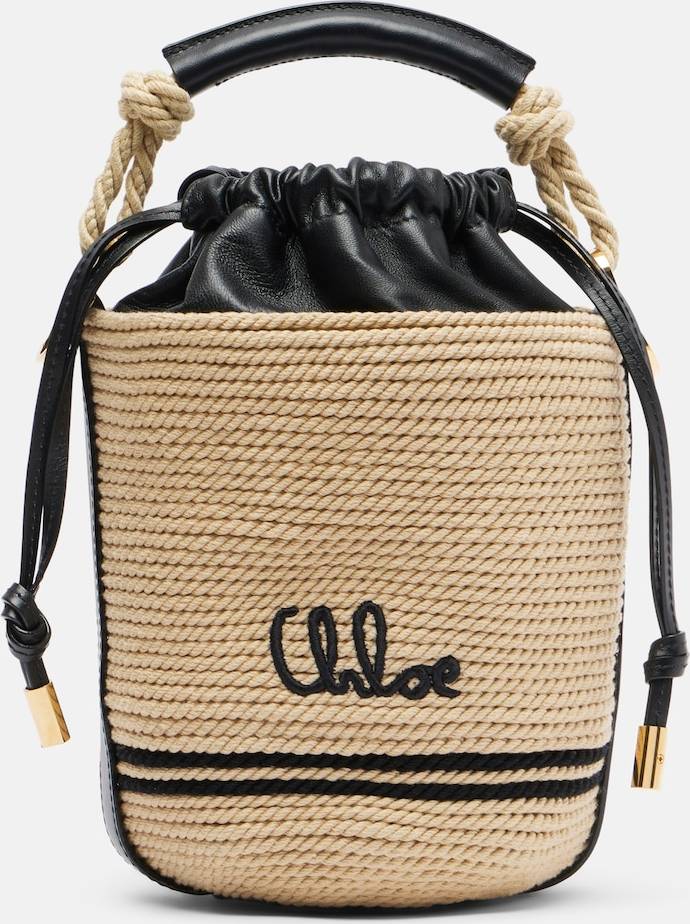 Chloé Soleil Mini Raffia-Effect Bucket Bag