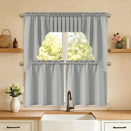 Kitchen window curtains Sweet Home Collection Ripcord 5-Pc Rod Pocket Kitchen Curtains Drapes Window Set Gray