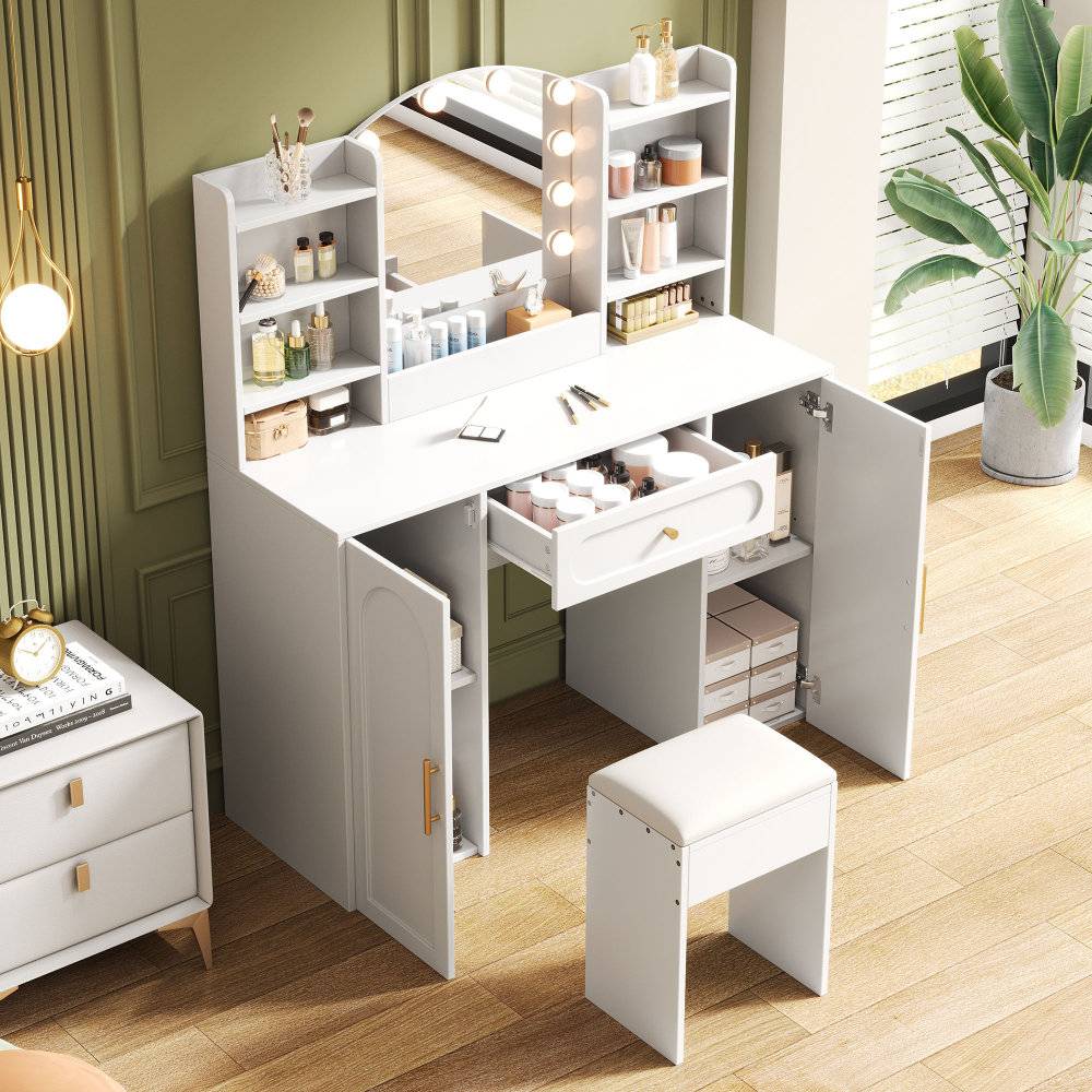 Makeup vanity Metro Lane Modern Vanity Table With Stool Dressing Table