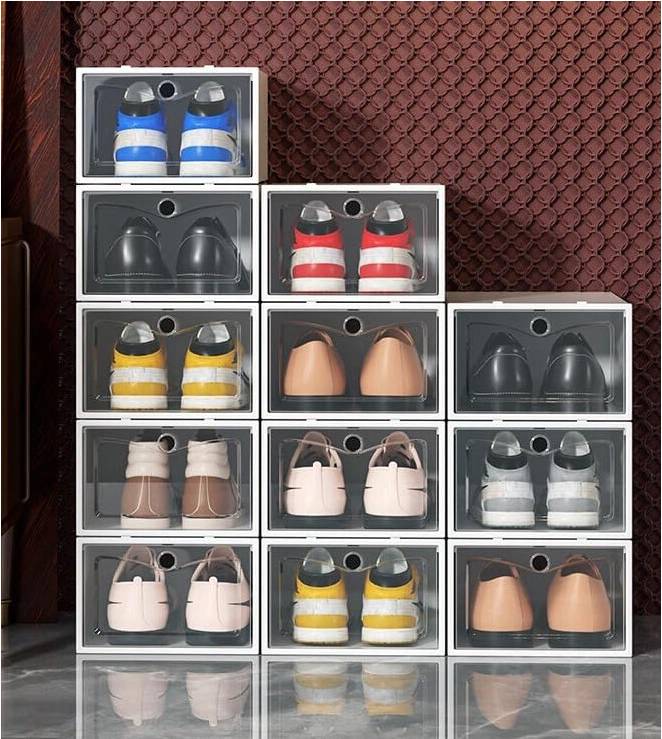 Storage boxes for shelves 12 Pack White Plastic Shoe Storage Boxes Shoe Rack