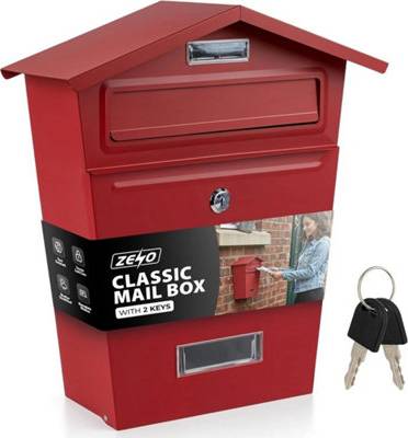 B&Q Red Steel Postbox Lockable Outside