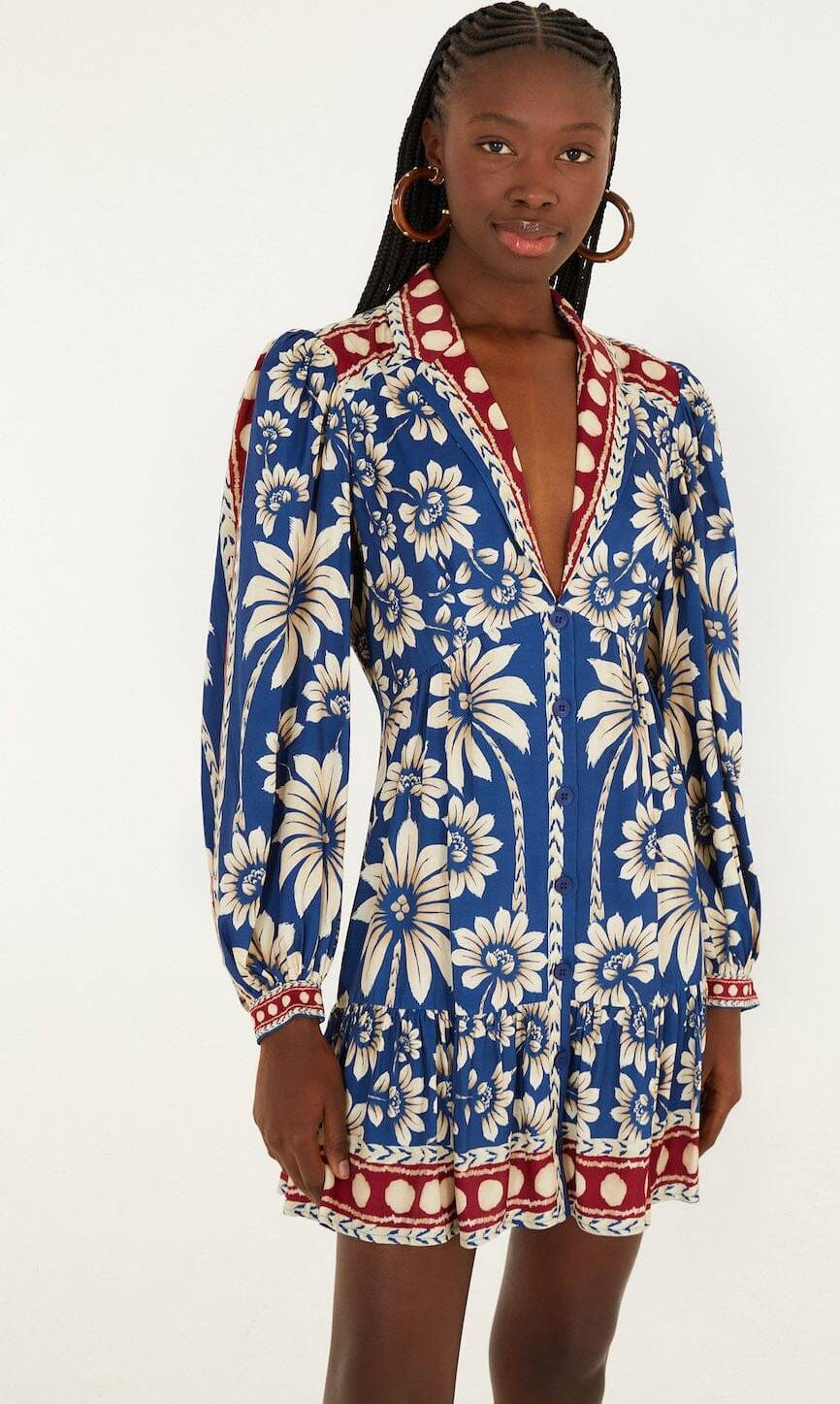 Farm Rio Luna Mini Dress - Blue