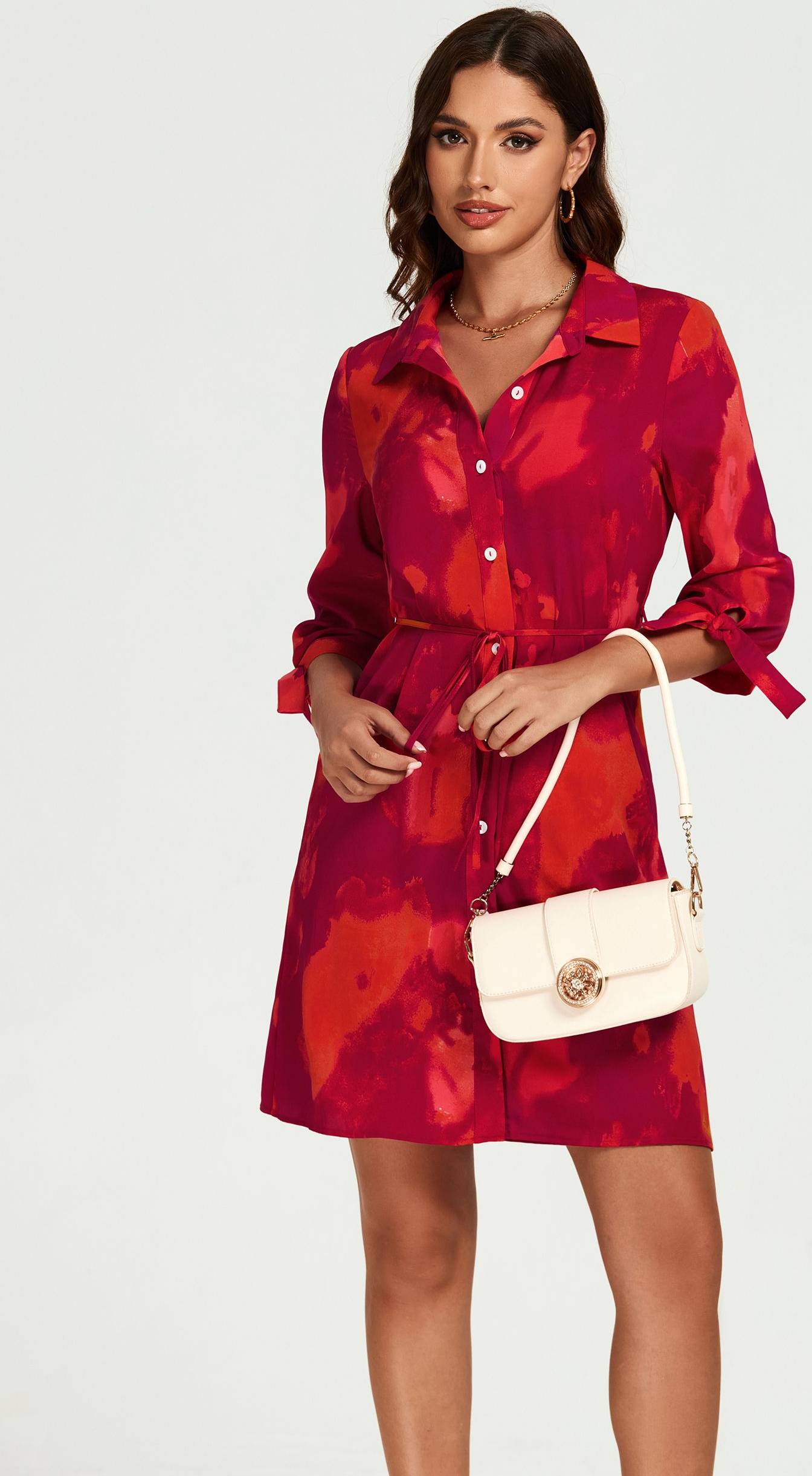 FS Collection Abstract Print Shirt Mini Dress - Red