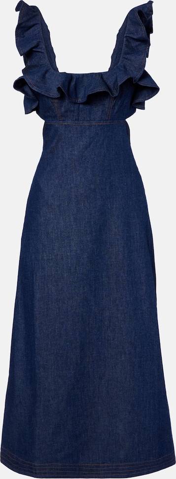 Aster Ruffled Denim Midi Dress - Blue