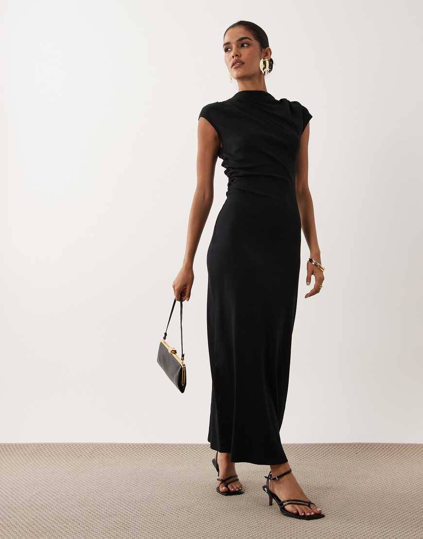 ASOS DESIGN Ruched Side Rib Midi Dress - Black