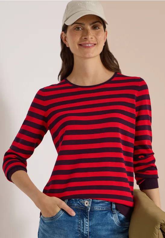 Cecil Pullover Mit Rundhals Streifen - Rot