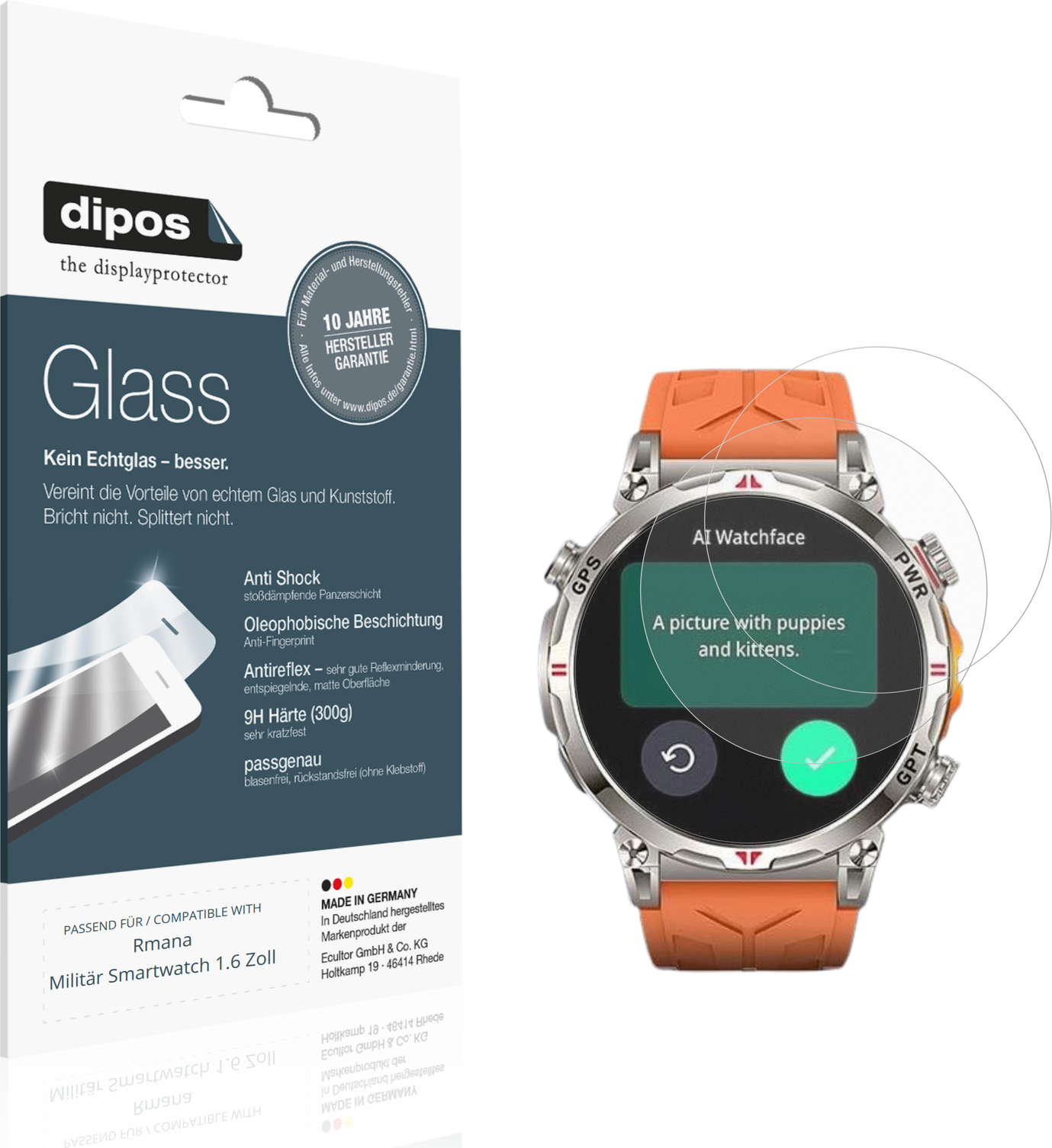 Dipos Screen Protector For Rmana Militär Smartwatch 1.6 Zoll