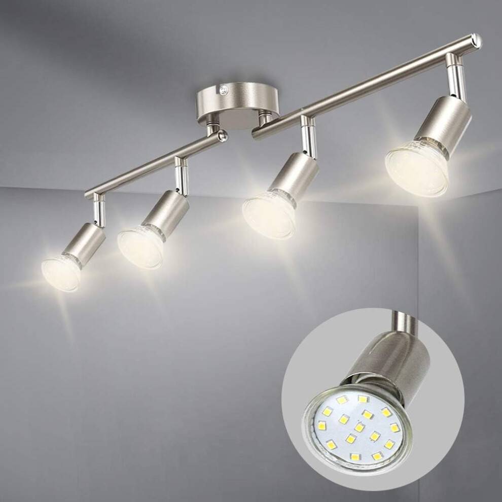 Led track lighting 4-Way Ceiling Spotlight Multi-angle Matt Nickel LED Track Lighting Kit