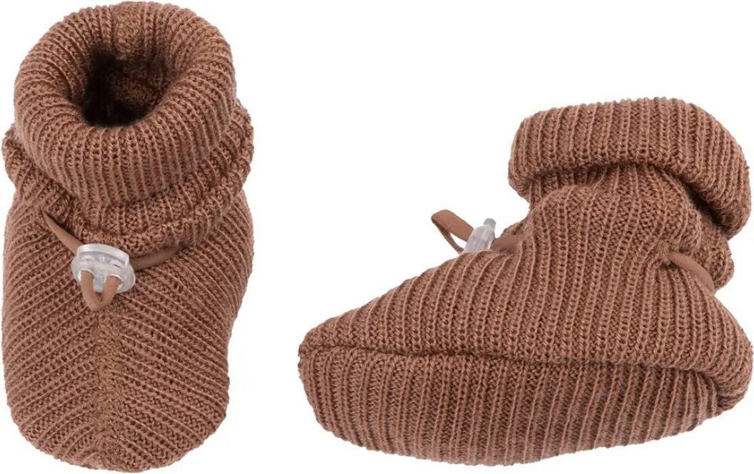 Booties Ribbstickad Ull - Rostfärgad