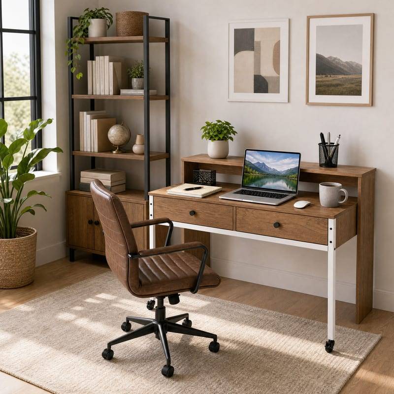 Computer desk with drawers Wellfor Extendable Computer Desk With 2 Drawers Writing Desk