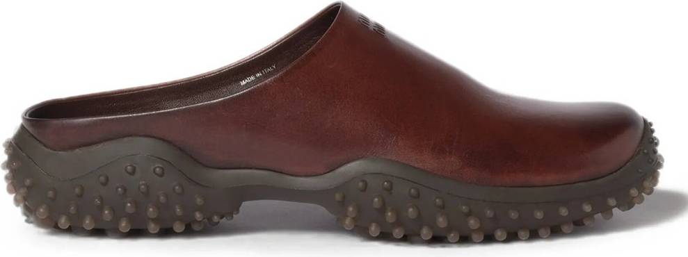 Leather Sabot With Embossed Lettering Logo - Brown