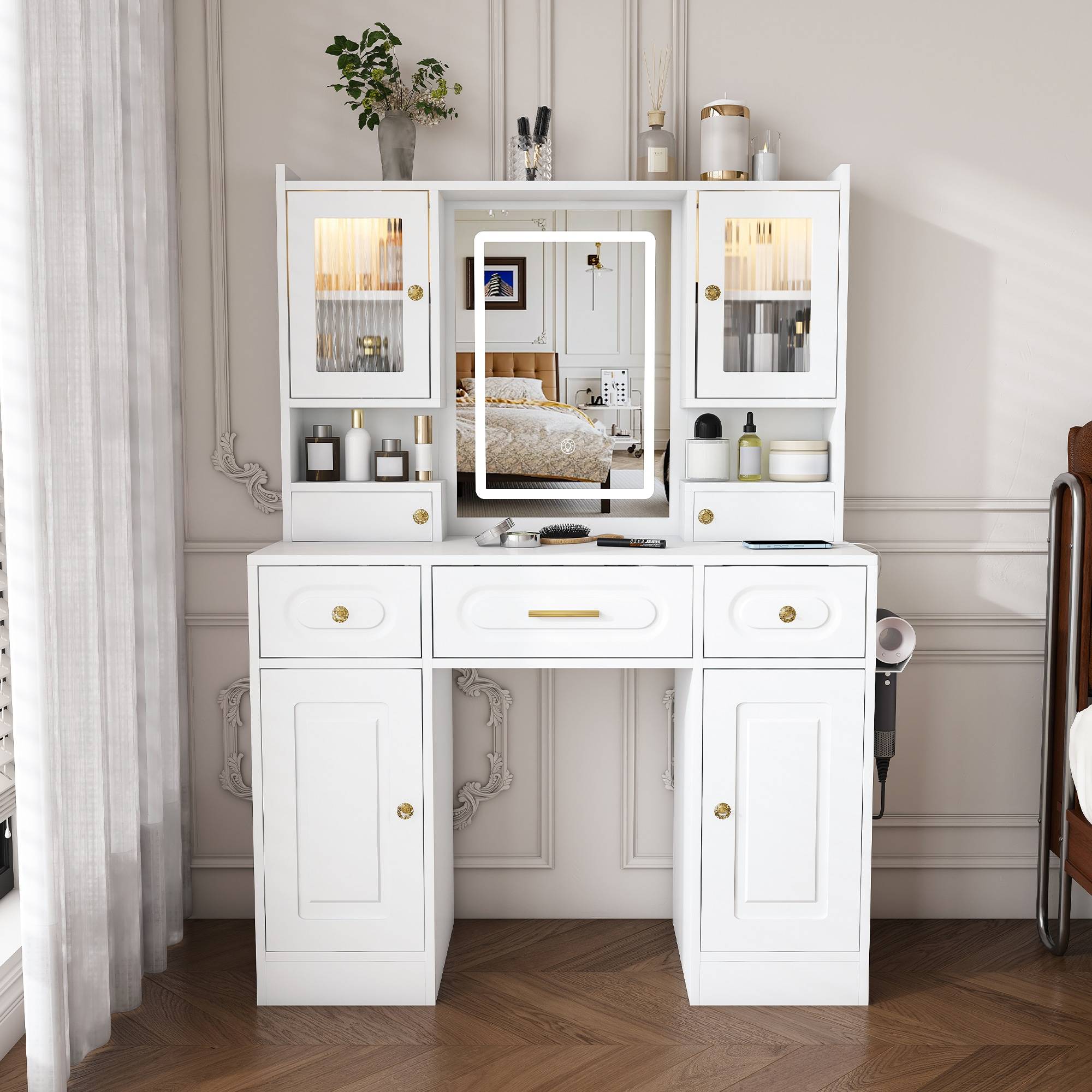 Large makeup vanity Lirago Large Vanity Table Set Dressing Table