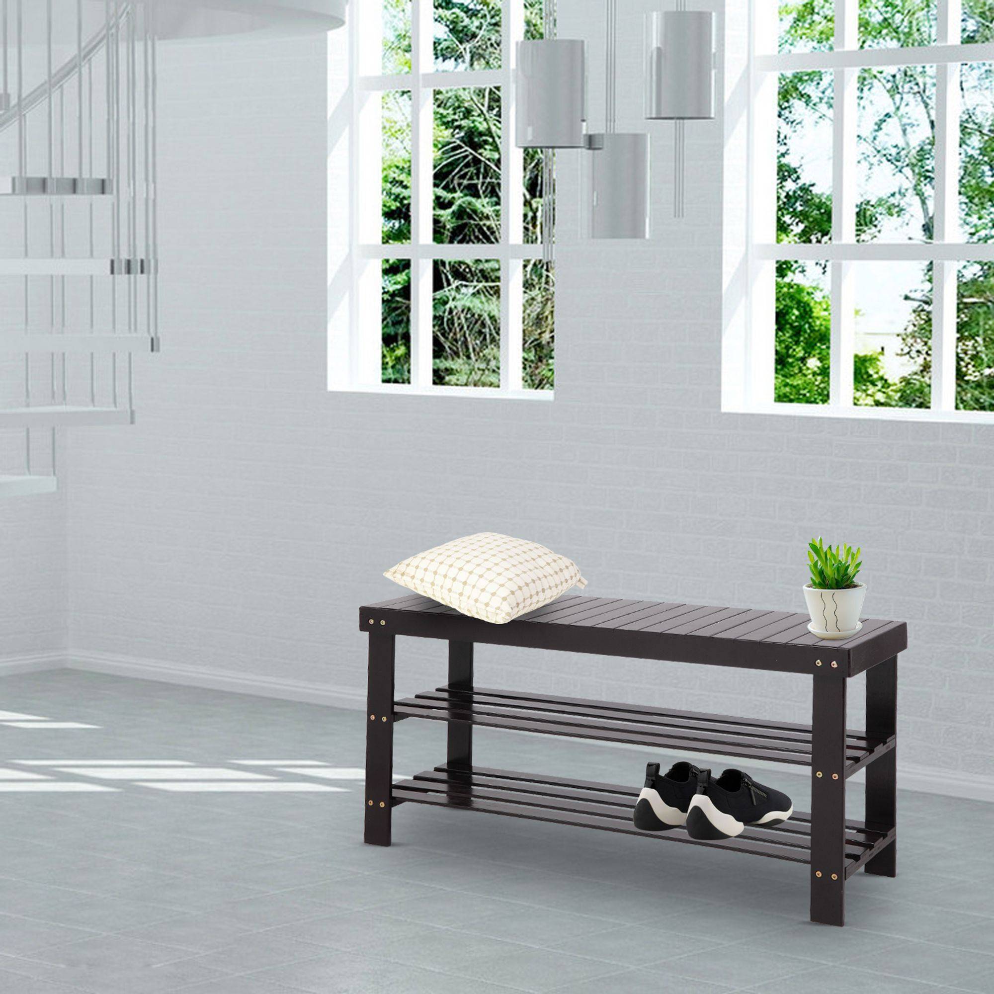 3 tier shoe bench Winado 3-Tier Coffee Bamboo Shoe Rack Bench Shoe Rack