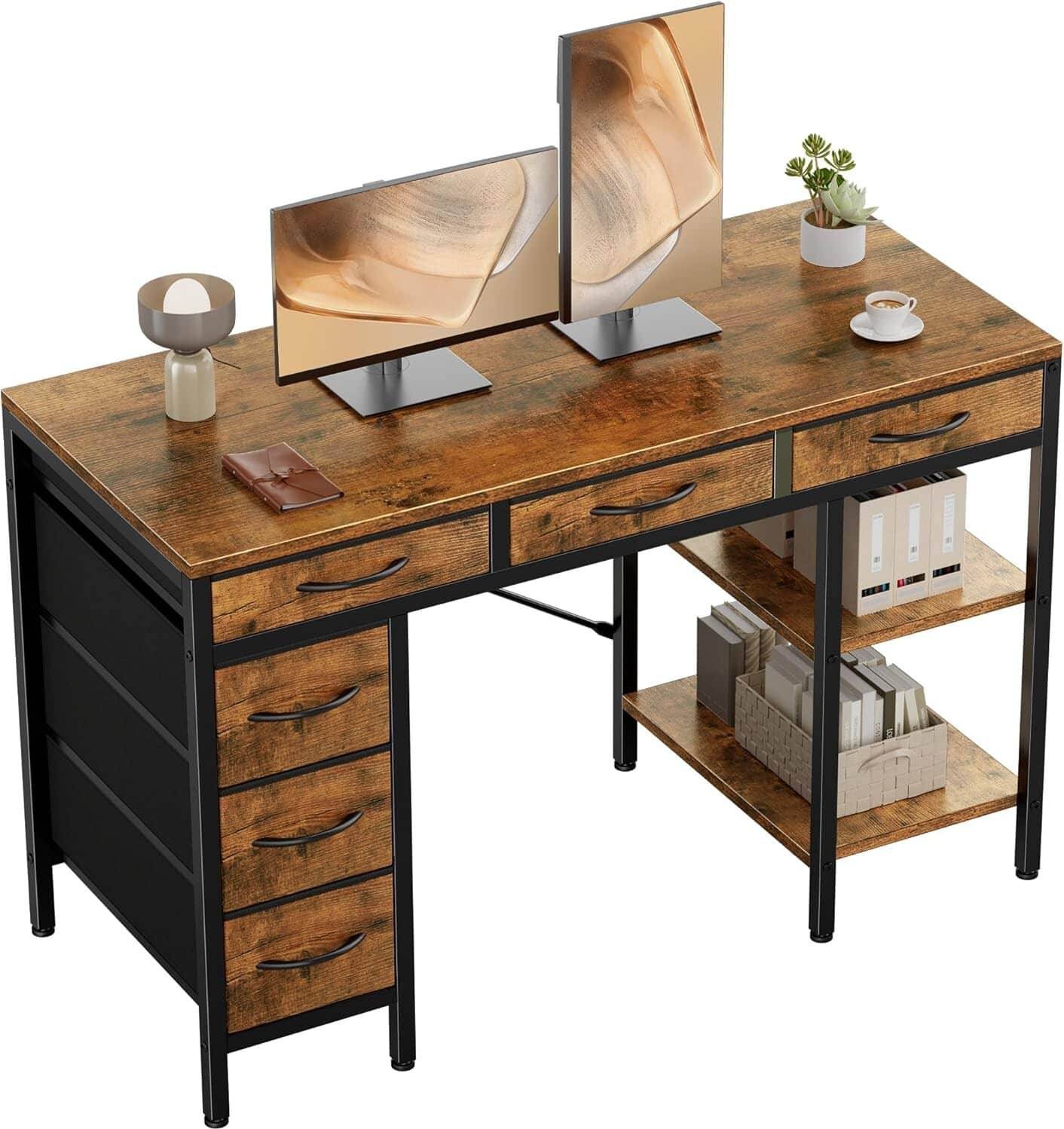 Computer desk with drawers Bestier 47 Inch Adjustable Computer Desk With Fabric Drawers