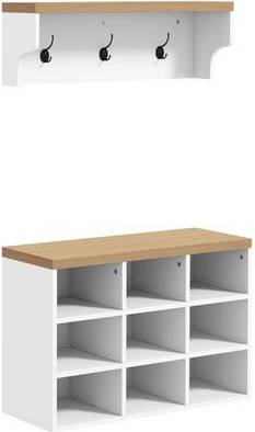 Shoe bench Homcom Shoe Bench And Coat Rack Set White Shoe Rack 29.5x19.8"