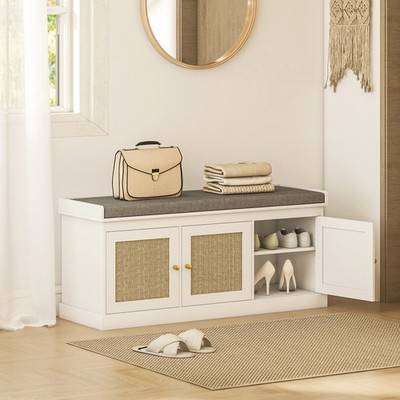 Shoe bench Homcom Shoe Bench With Rattan Doors White Shoe Rack