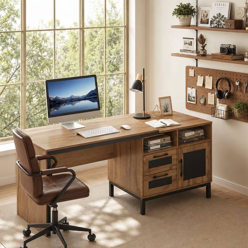 Computer desk with drawers Wellfor 71 Inch Computer Desk With Drawers