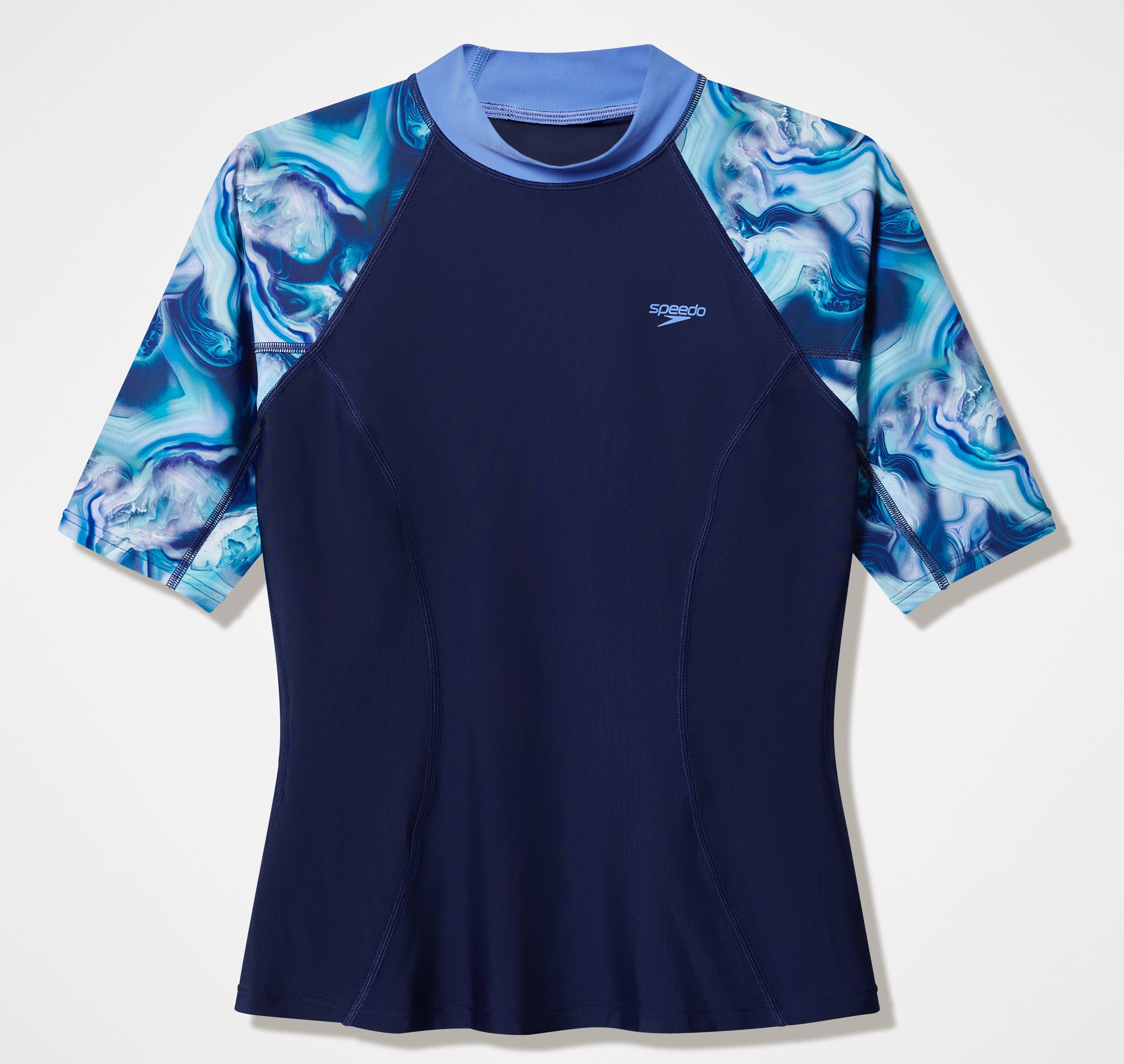 Speedo Modern Coverage Printed Short Sleeve Rashguard - Navy
