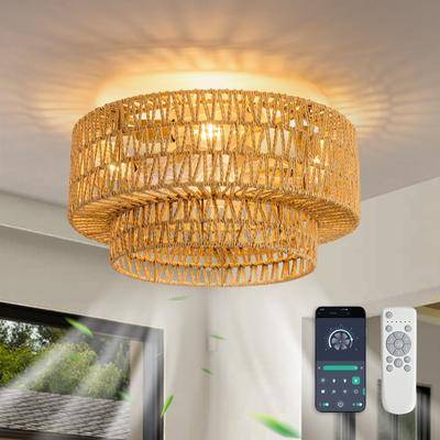 Rattan ceiling fan Oaks Aura 20 Inch Boho Rattan Caged Ceiling Fan