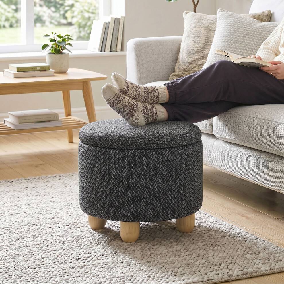 Homcom Round Storage Ottoman with Reversible Lid Pouffe