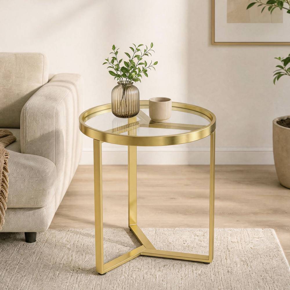 Homcom Round Side Table With Tempered Glass Top Small Table
