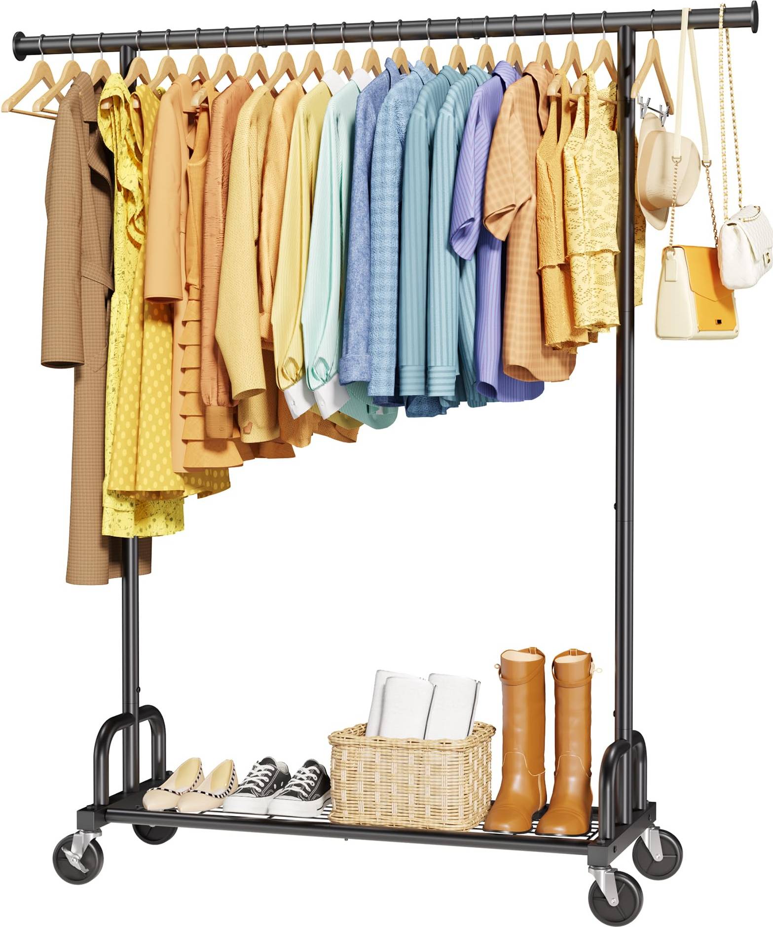 Sakugi Heavy-Duty Clothing Rack Wide Rod Mesh Shelf Clothes Rack
