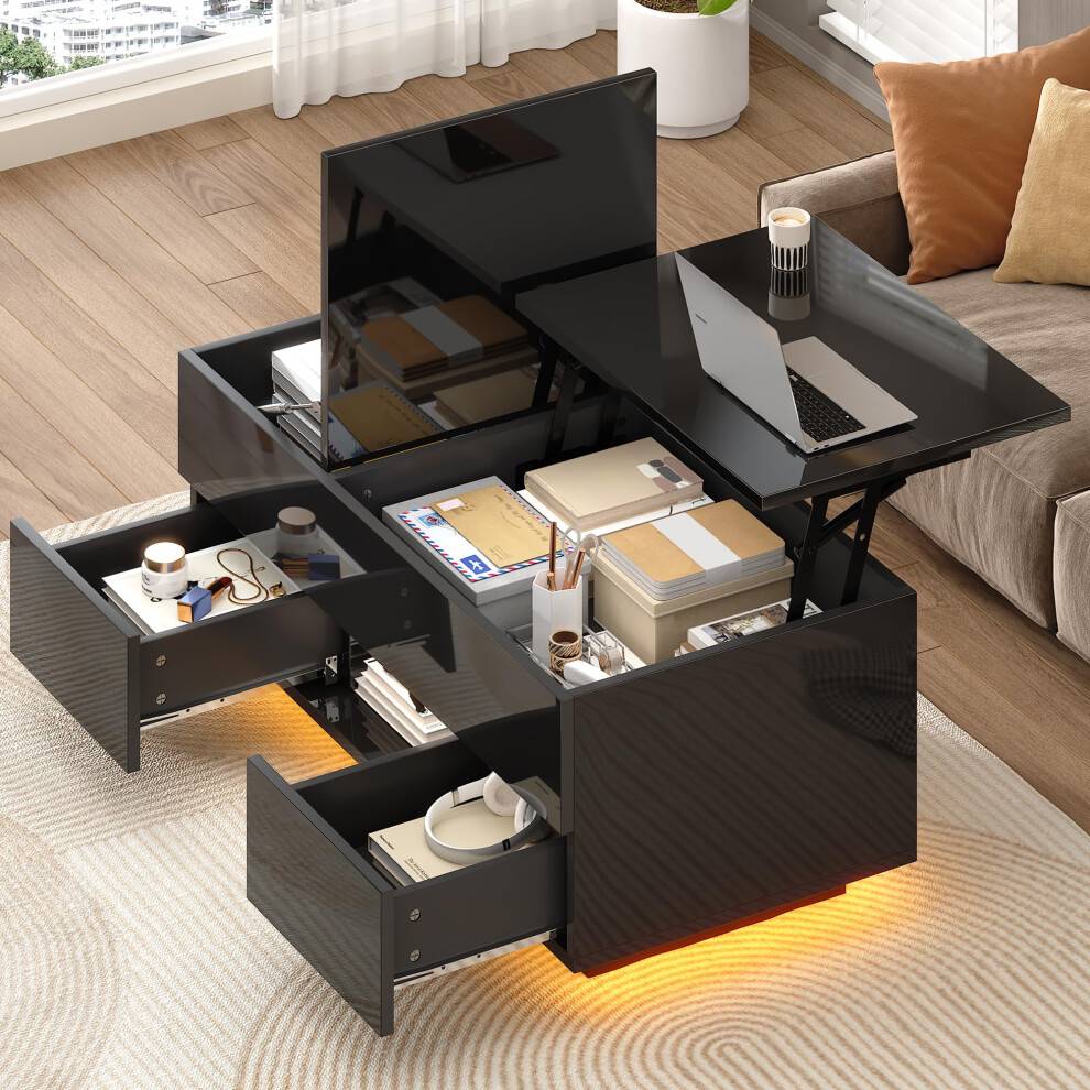 LED Lift Top Coffee Table with Storage