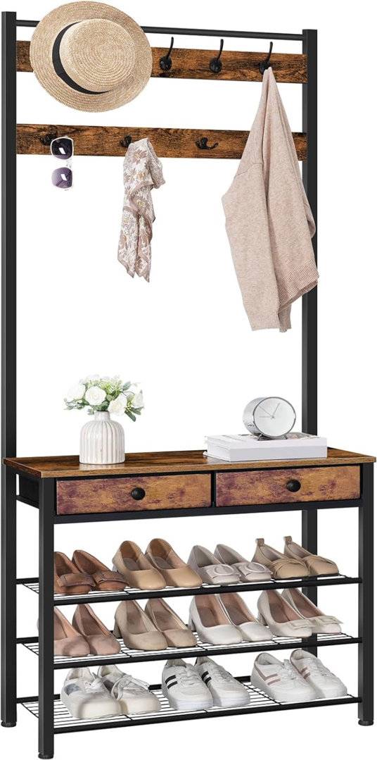 Shoe and coat storage Symple Stuff Coat Rack Brown Shoe Rack