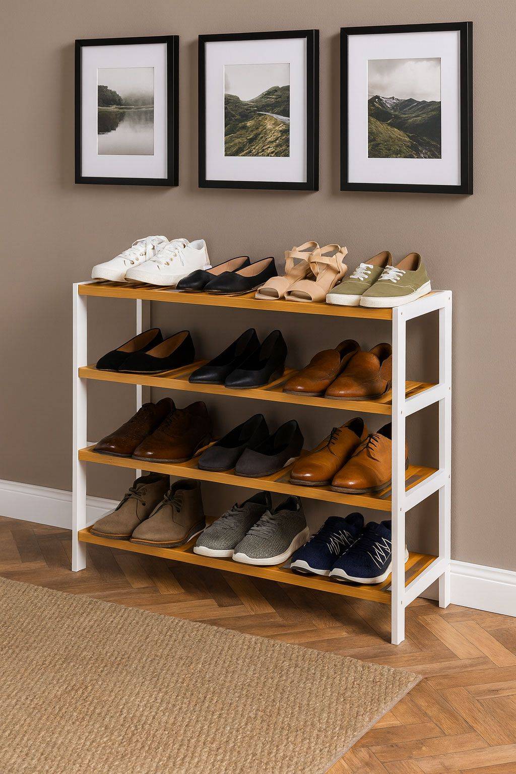 Neo White 4-Tier Bamboo Shoe Rack Shoe Rack