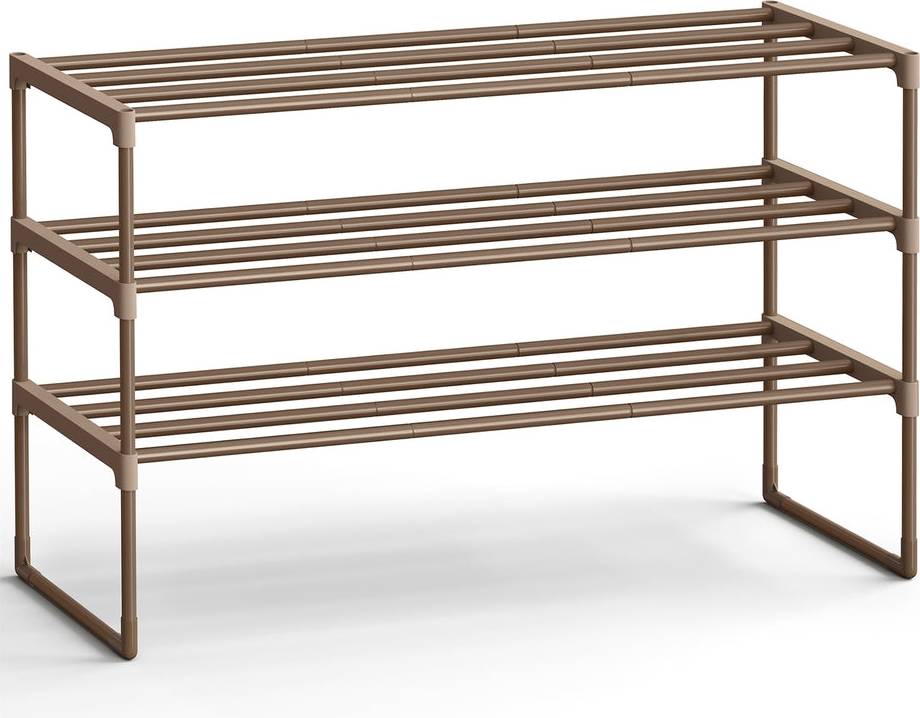Songmics 3-Tier Metal Shoe Rack Walnut Brown Shoe Rack