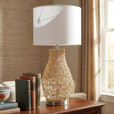 Rattan lamp shade ACROMA 13" Rattan & Metal Table Lamp With Fabric Shade Table Lamp
