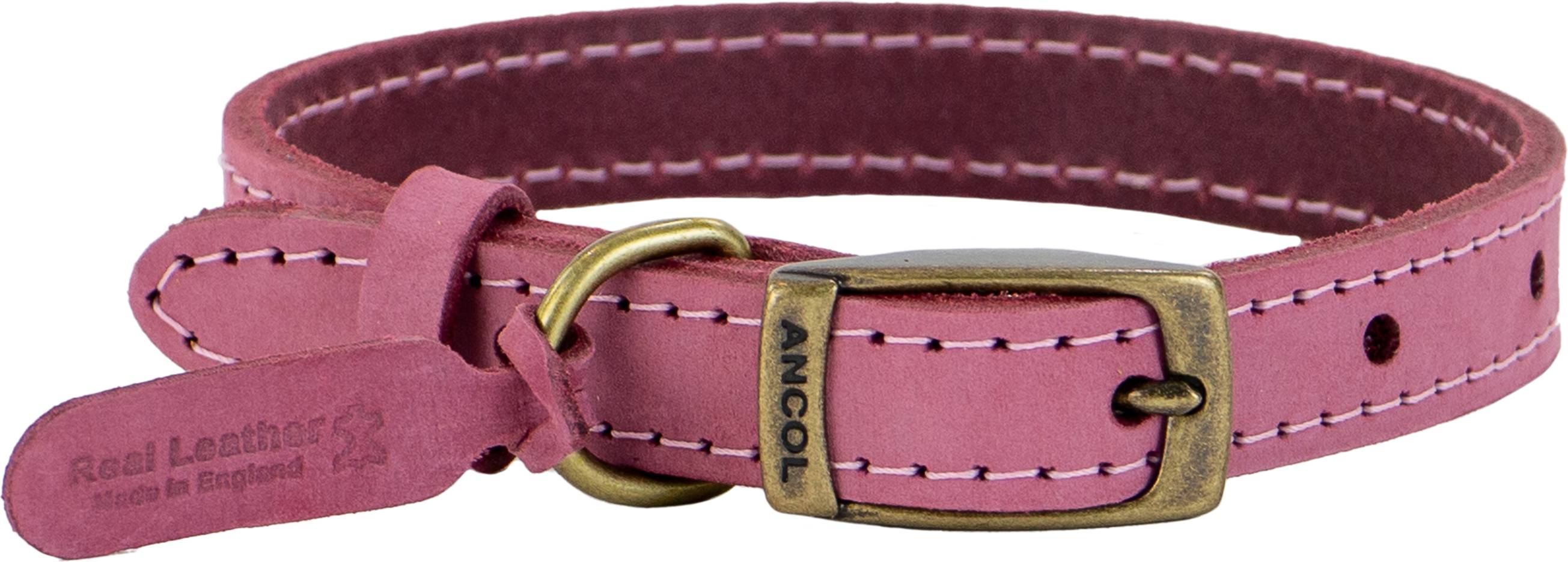 Ancol Timberwolf Leather Dog Collar Raspberry Medium