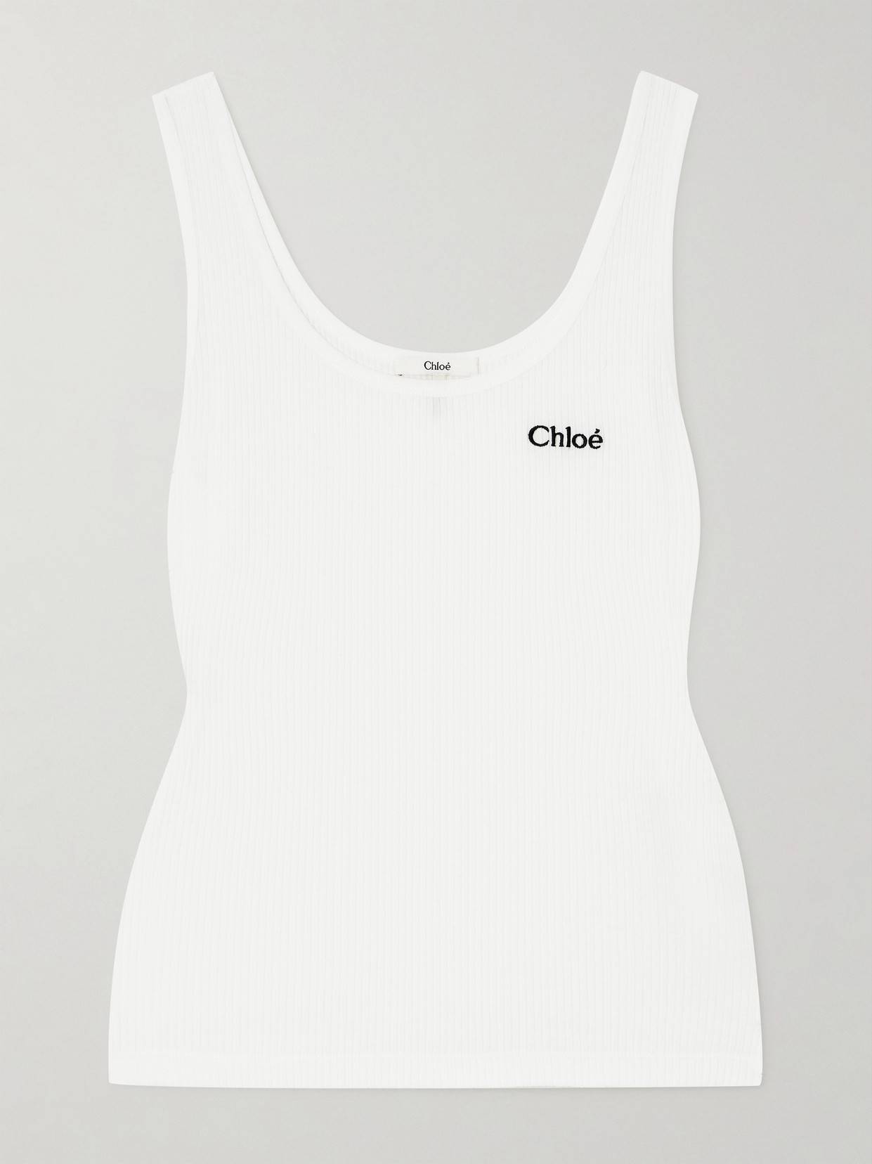 Chloé Embroidered Ribbed Cotton Tank - White