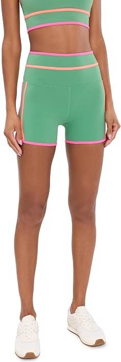 High Waist Performance Bike Shorts Rally Green Colorblock