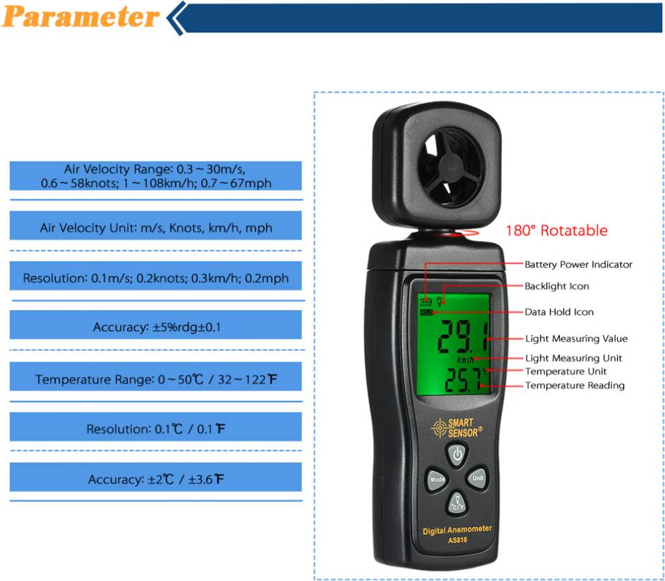 Digital wind Mini Anemometer LCD Digital Wind Speed Meter