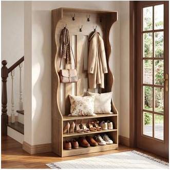 Shoe bench Tribesigns 3-In-1 Coat Rack with Shoe Bench Shoe Rack