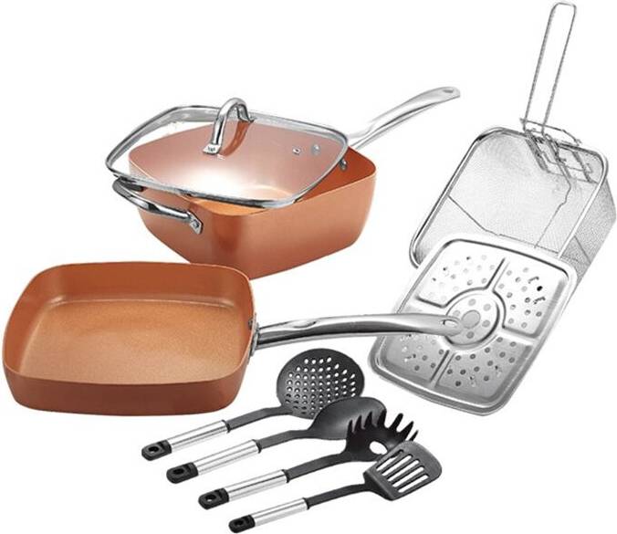 Copper pan set 9PCS Frying Pan Four-Piece Set Copper Color