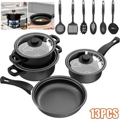 B&Q 13Pcs Induction Pan Set Non Stick Cookware Set with lid