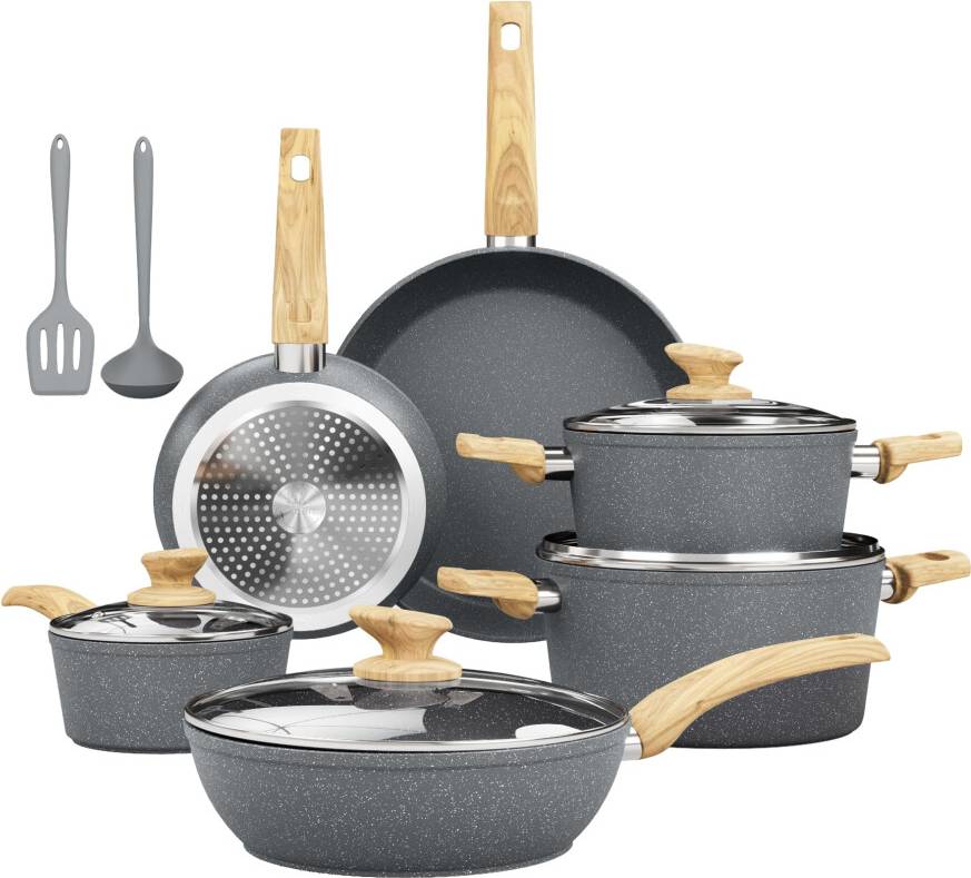 Kitchen Academy Induction Hob Pans and Pots Set 12 Pcs Cookware Set