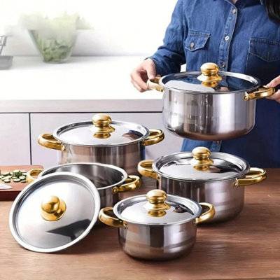 B&Q 5Pcs Kitchen Cookware Set Stainless Steel Cookware Set 5 Parts