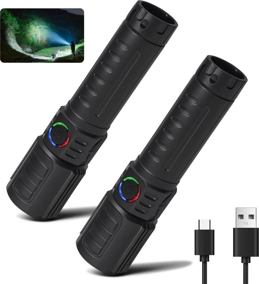 Chronus 2-Pack Rechargeable LED Flashlight 3 Modes