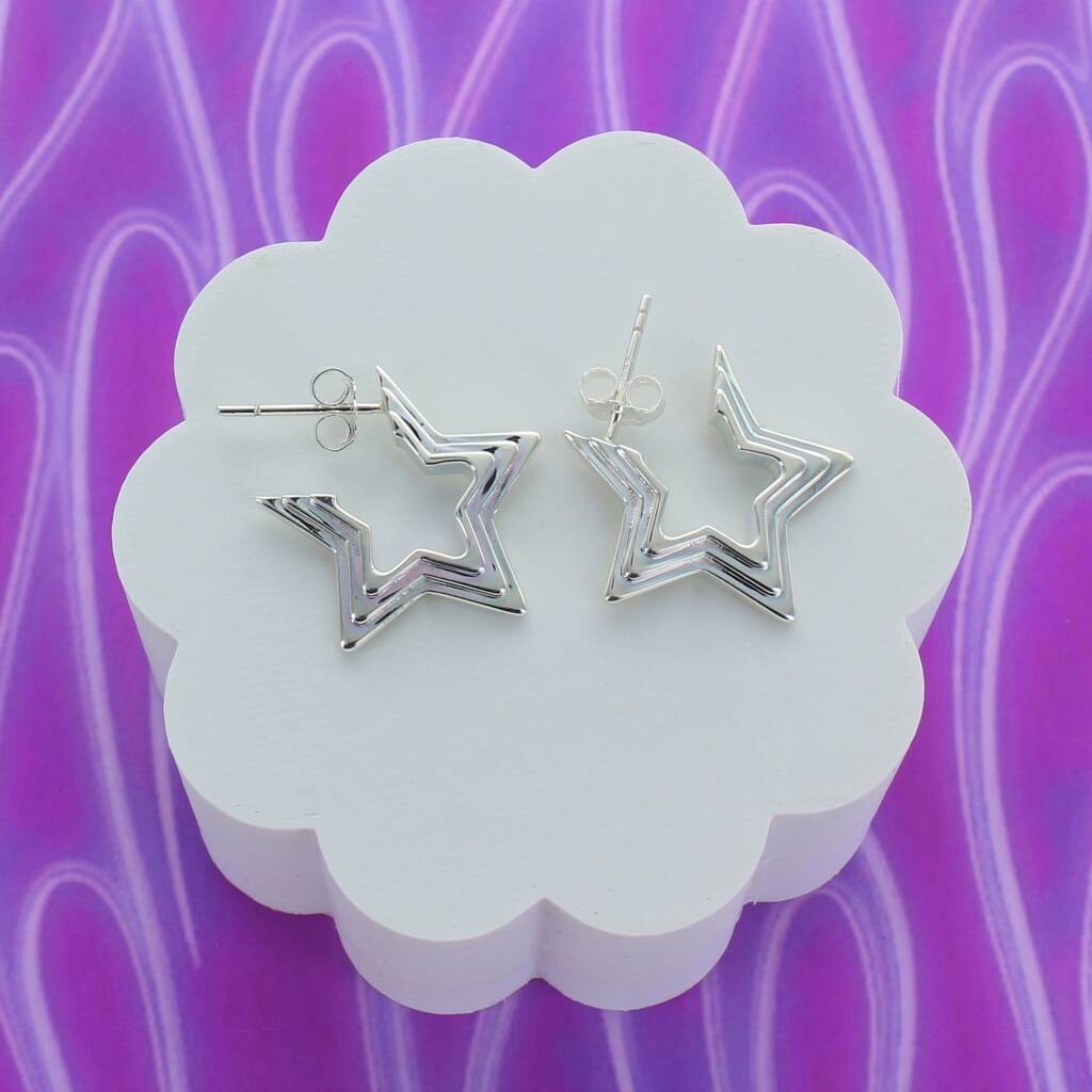 Francesca Rossi Designs Radiating Retro Star Statement Hoops - Silver