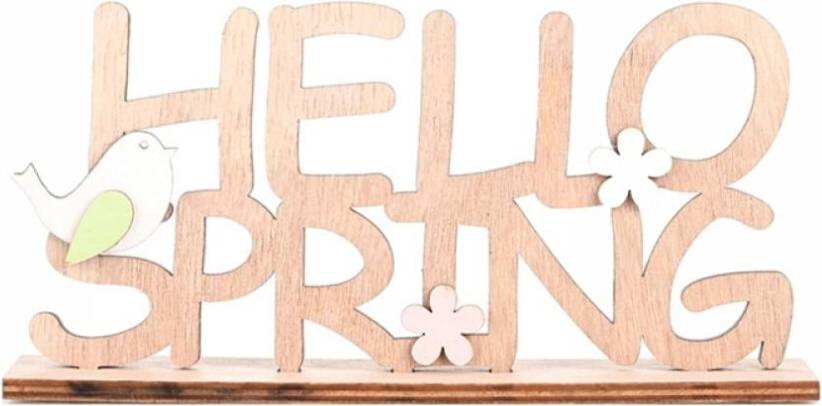 Wooden Hello Spring Sign Easter Table Decoration